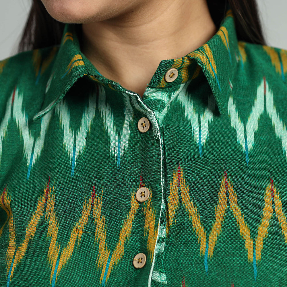 Green - Pochampally Ikat Cotton Stitched Blouse 24