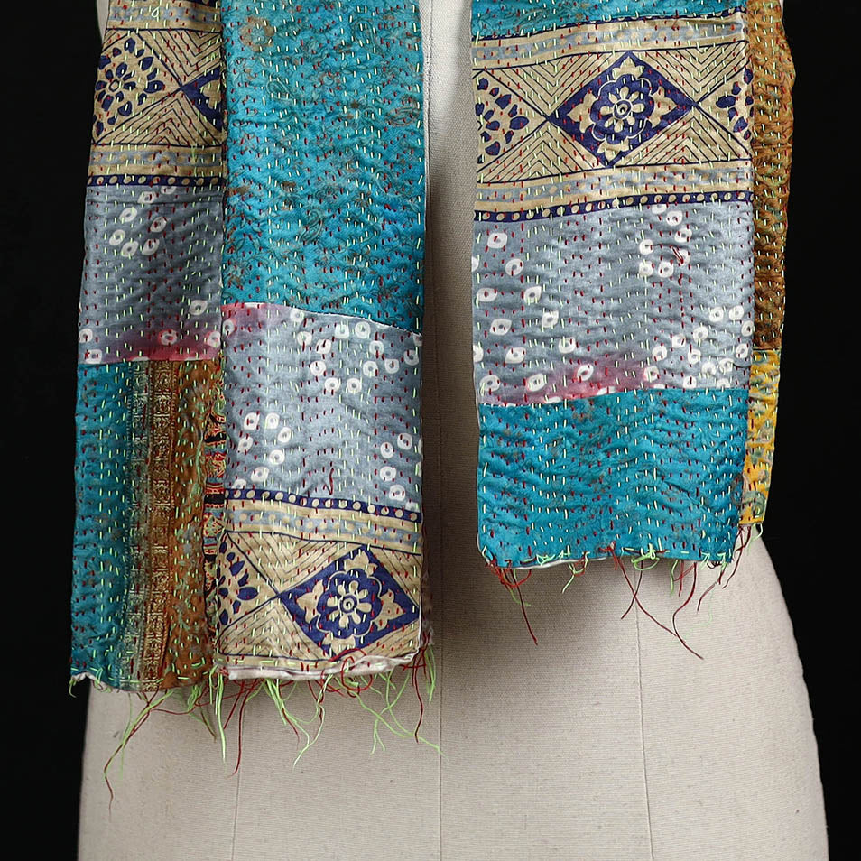 Bengal Kantha Handwork Patchwork Reversible Silk Stole 123
