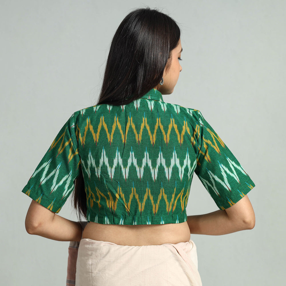 Green - Pochampally Ikat Cotton Stitched Blouse 24