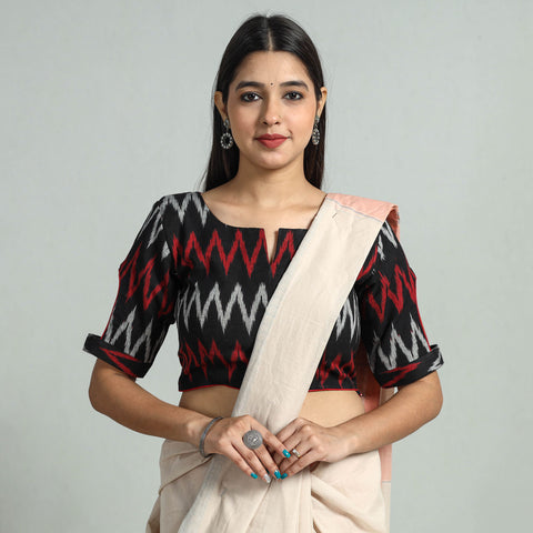 Black - Pochampally Ikat Cotton Stitched Blouse 28