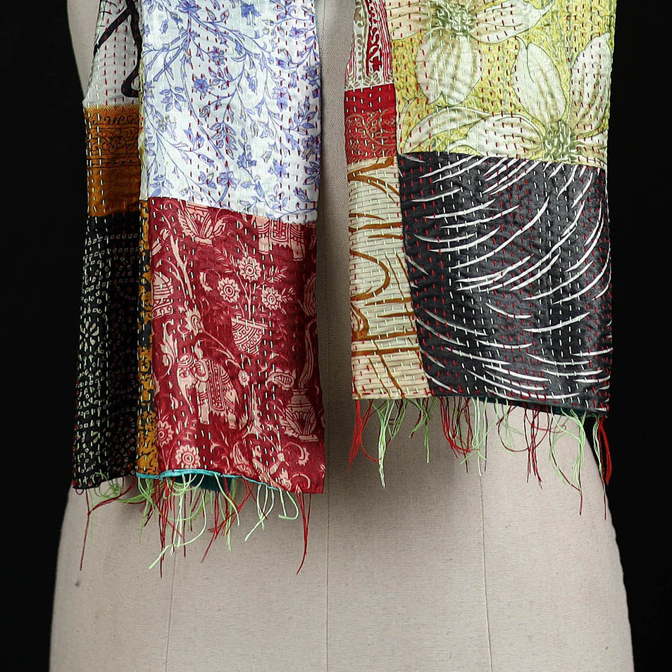 Bengal Kantha Handwork Patchwork Reversible Silk Stole 126