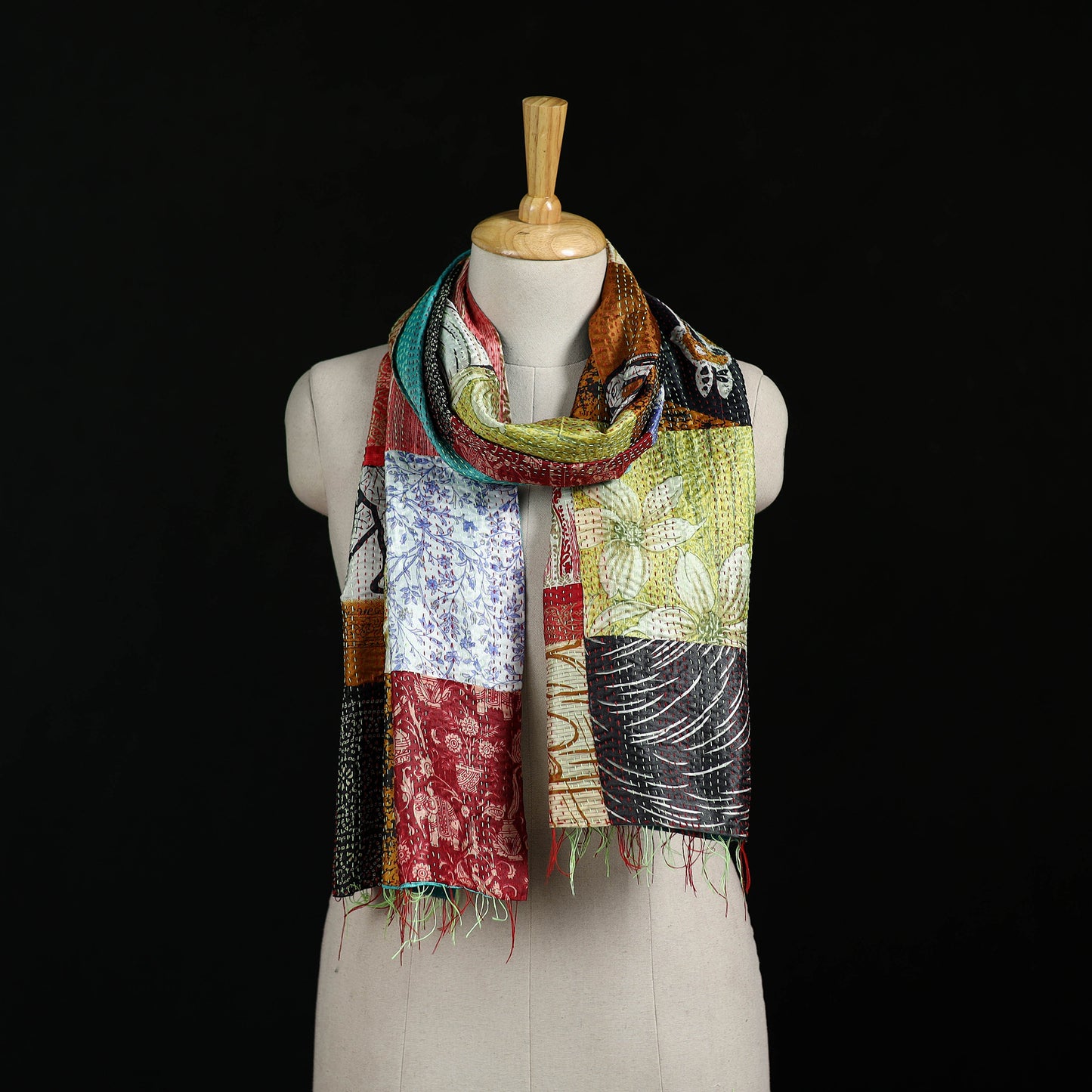 Bengal Kantha Handwork Patchwork Reversible Silk Stole 126