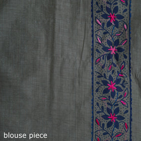 Gray - Bengal Kantha Hand Embroidery Silk Cotton Chapa Work Saree 75