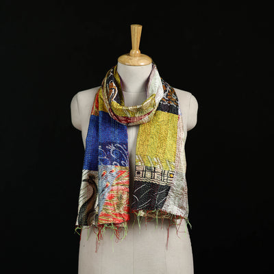 Bengal Kantha Handwork Patchwork Reversible Silk Stole 127