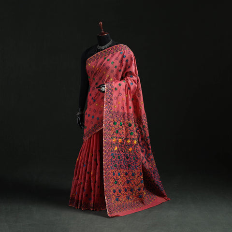 Bengal Kantha Hand Embroidery Silk Cotton Chapa Work Saree 76