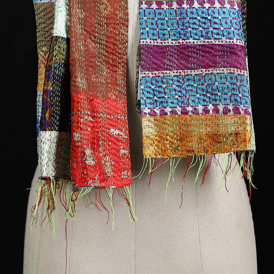 Bengal Kantha Handwork Patchwork Reversible Silk Stole 128