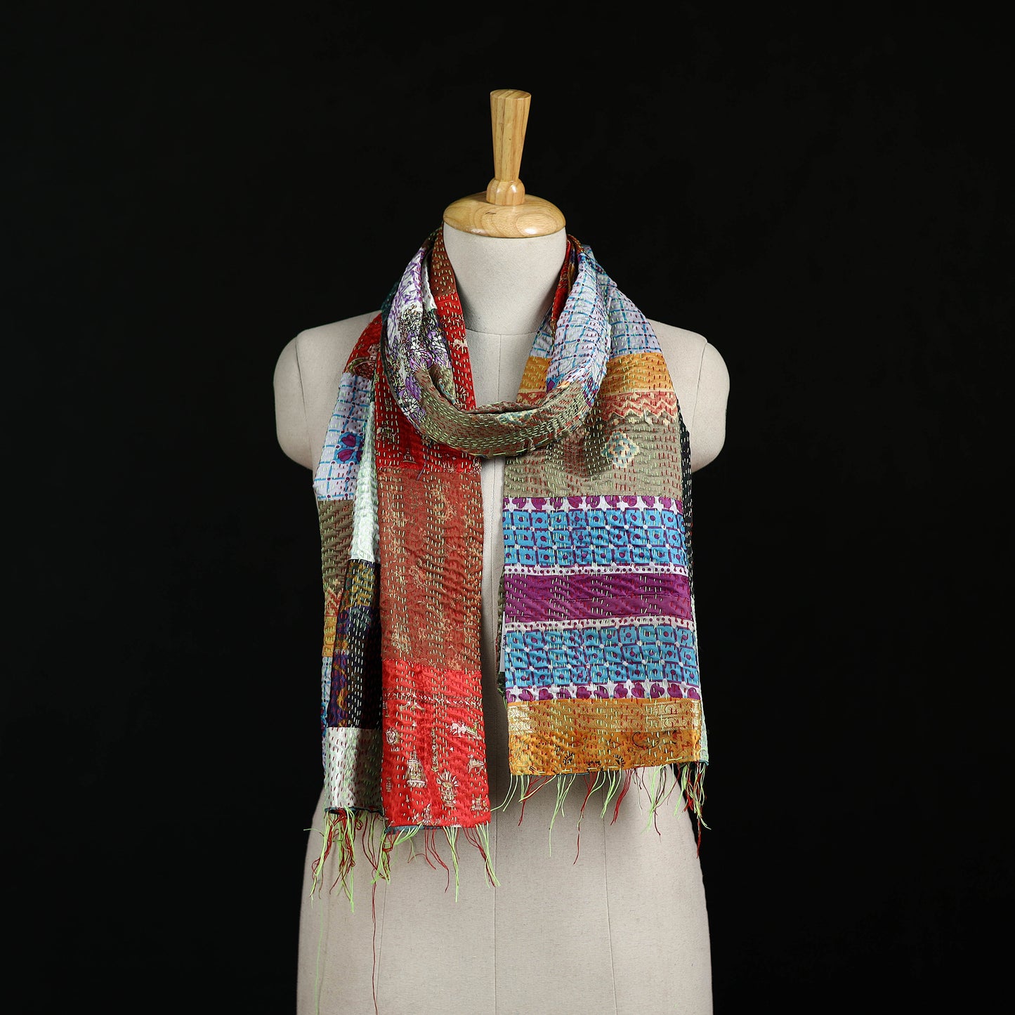 Bengal Kantha Handwork Patchwork Reversible Silk Stole 128