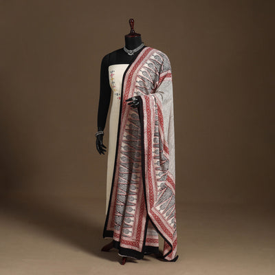Beige - natural dyed cotton bagh dupatta 07 - handcrafted