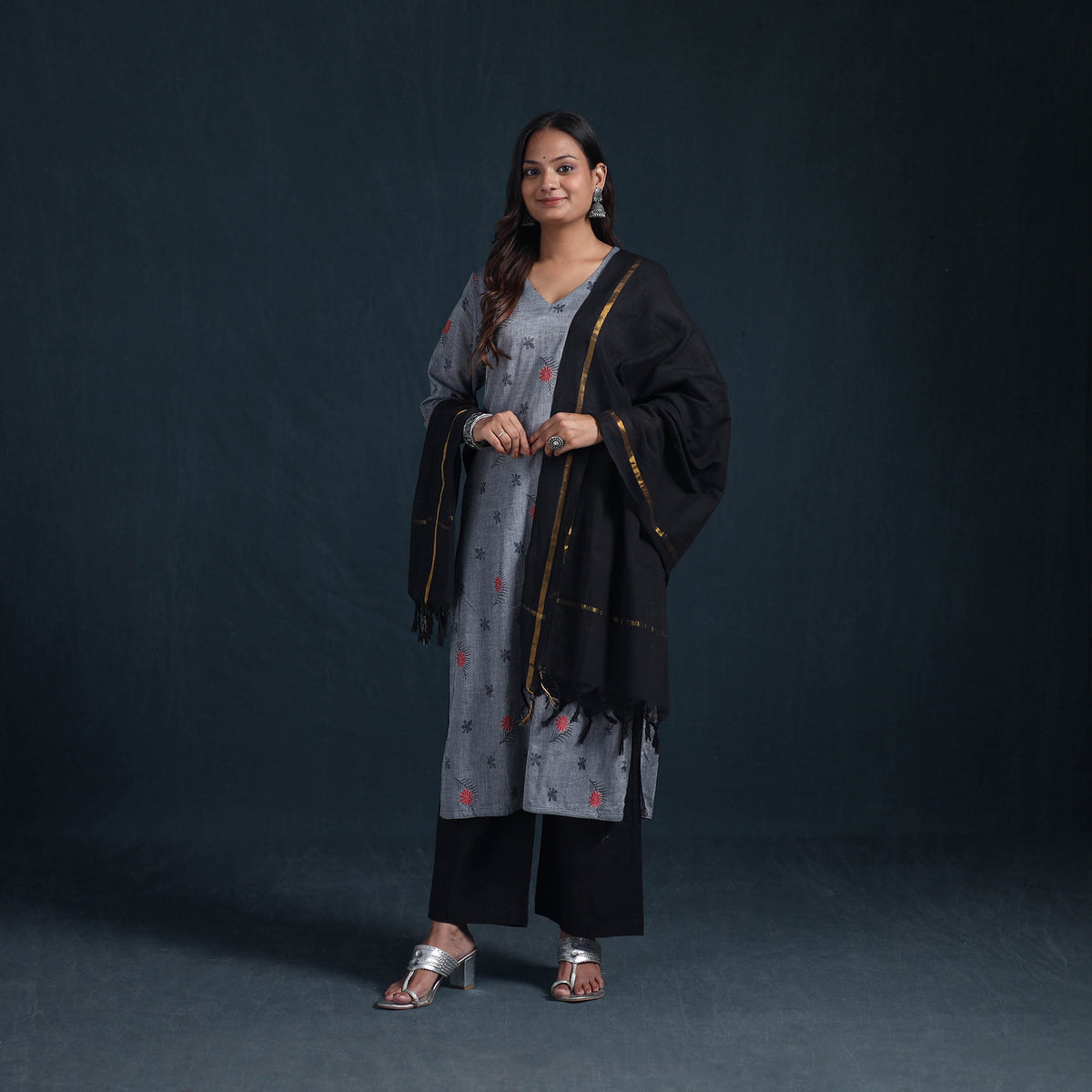 Jacquard Cotton Suit Set with Dupatta for Women 27