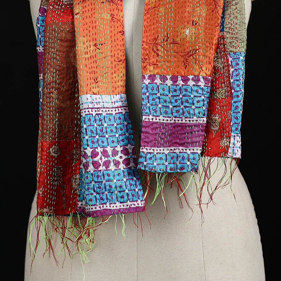 Bengal Kantha Handwork Patchwork Reversible Silk Stole 131