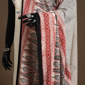 Beige - natural dyed cotton bagh dupatta 07 - handcrafted