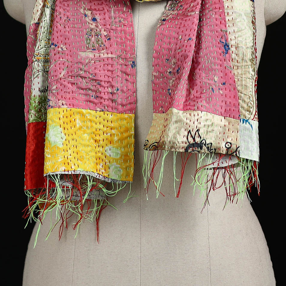 Bengal Kantha Handwork Patchwork Reversible Silk Stole 133