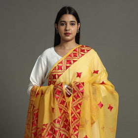  Phulkari Hand Embroidery Kota Doria Chanderi Silk Dupatta with Tassels 15 