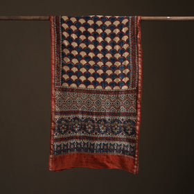 Handloom Chanderi Silk Ajrakh Hand Block Print Natural Dyed Stole 02