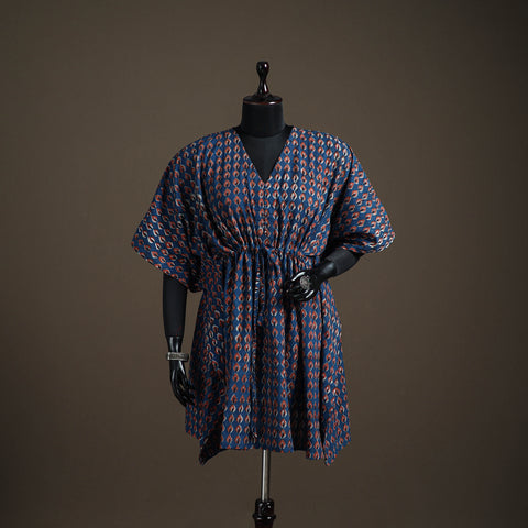 Akola hand block print natural dyed cotton kaftan (medium)