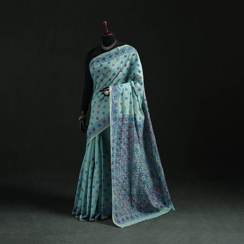 Bengal Kantha Hand Embroidery Silk Cotton Chapa Work Saree 77