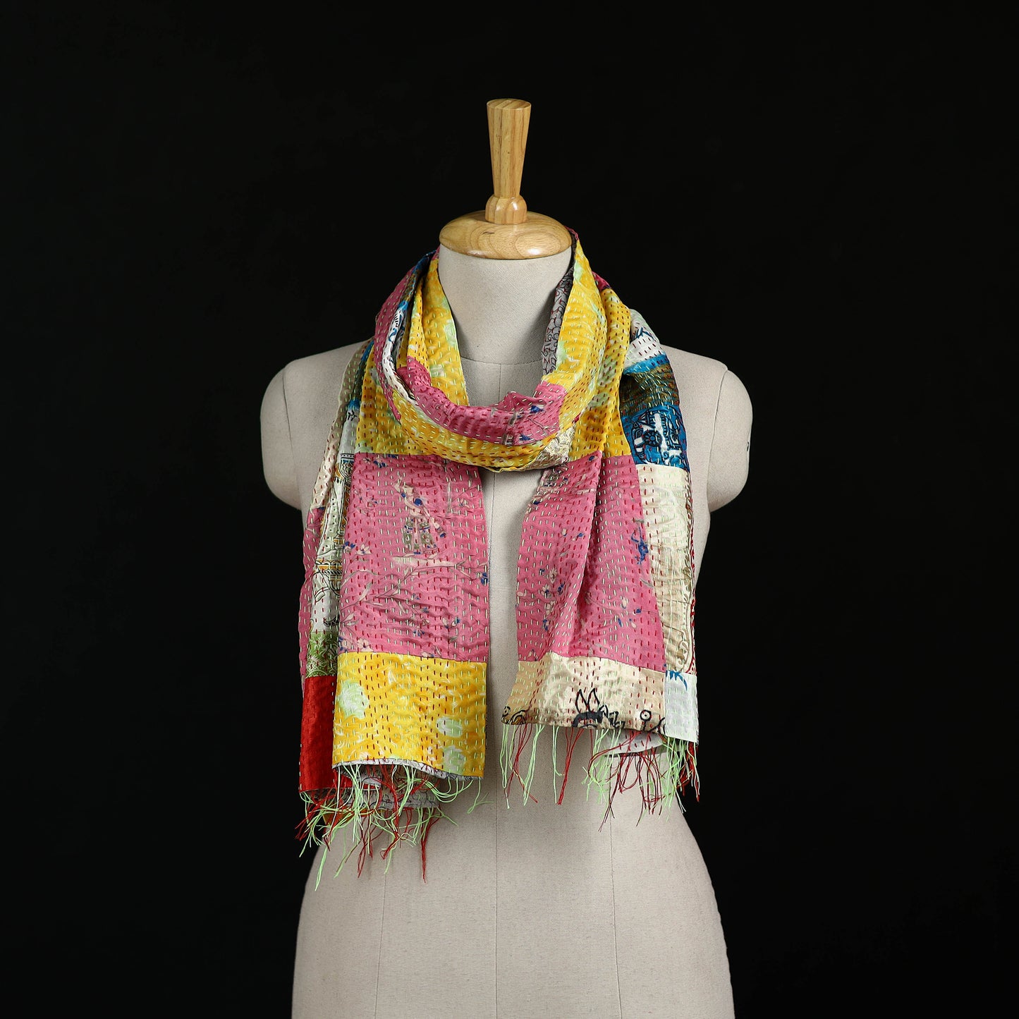 Bengal Kantha Handwork Patchwork Reversible Silk Stole 133