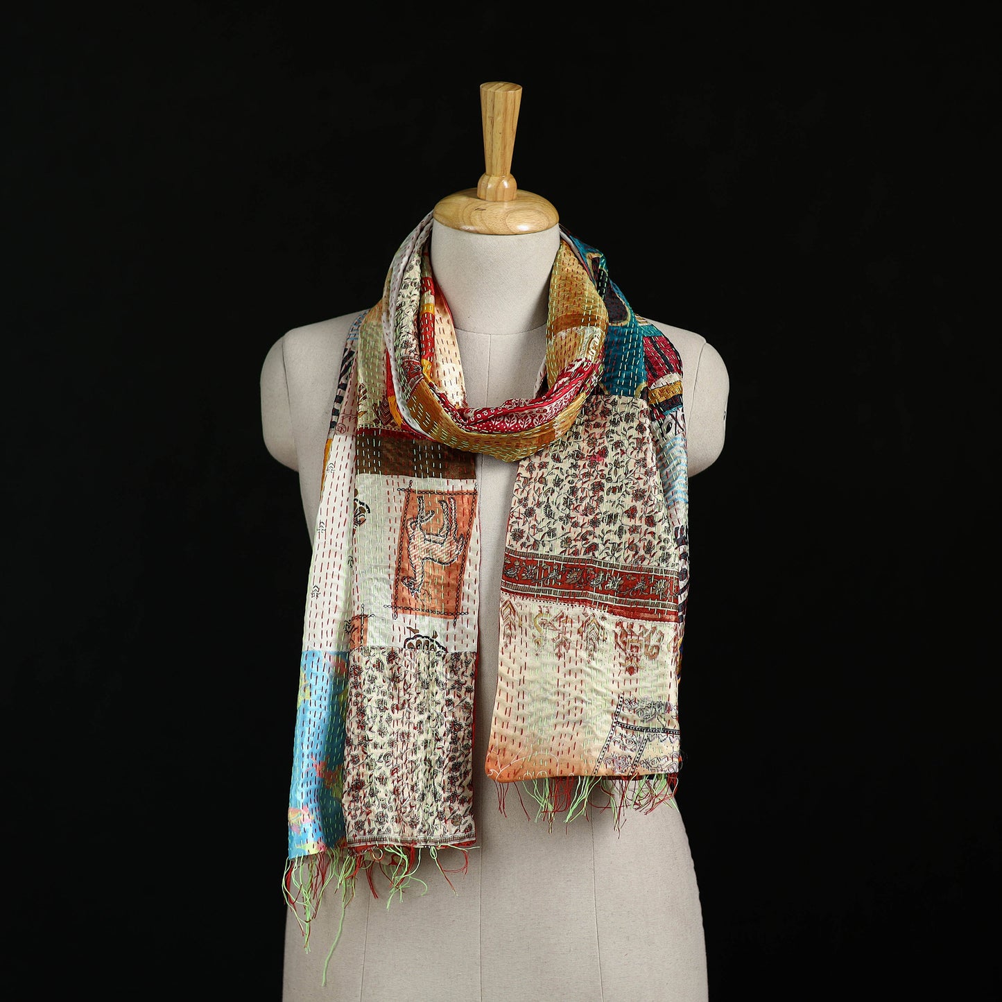 Bengal Kantha Handwork Patchwork Reversible Silk Stole 134