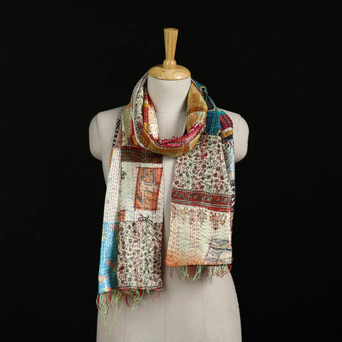 Bengal Kantha Handwork Patchwork Reversible Silk Stole 134