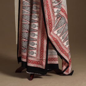 Beige - natural dyed cotton bagh dupatta 07 - handcrafted