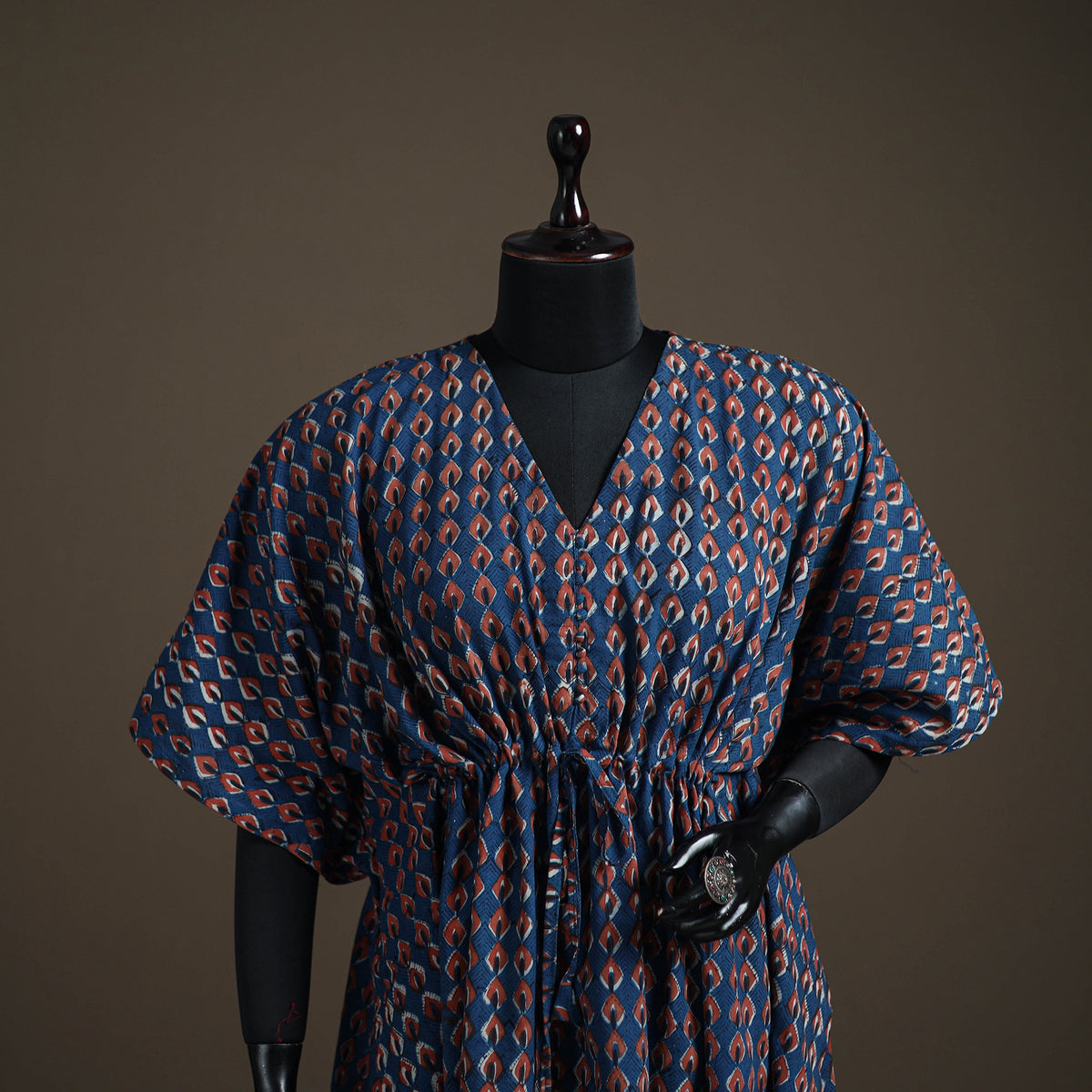 Akola Hand Block Print Natural Dyed Cotton Kaftan (Medium) 161