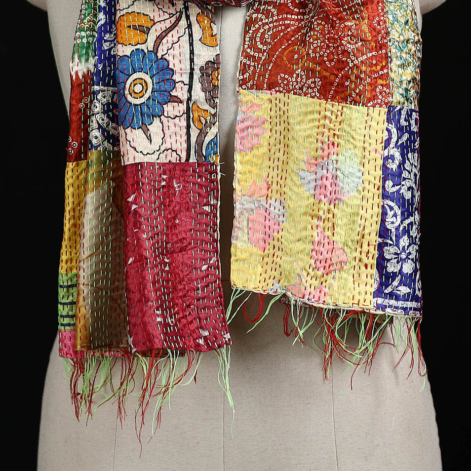 Bengal Kantha Handwork Patchwork Reversible Silk Stole 135