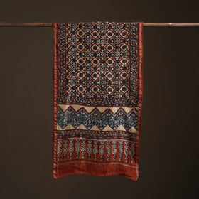 Handloom Chanderi Silk Ajrakh Hand Block Print Natural Dyed Stole 03
