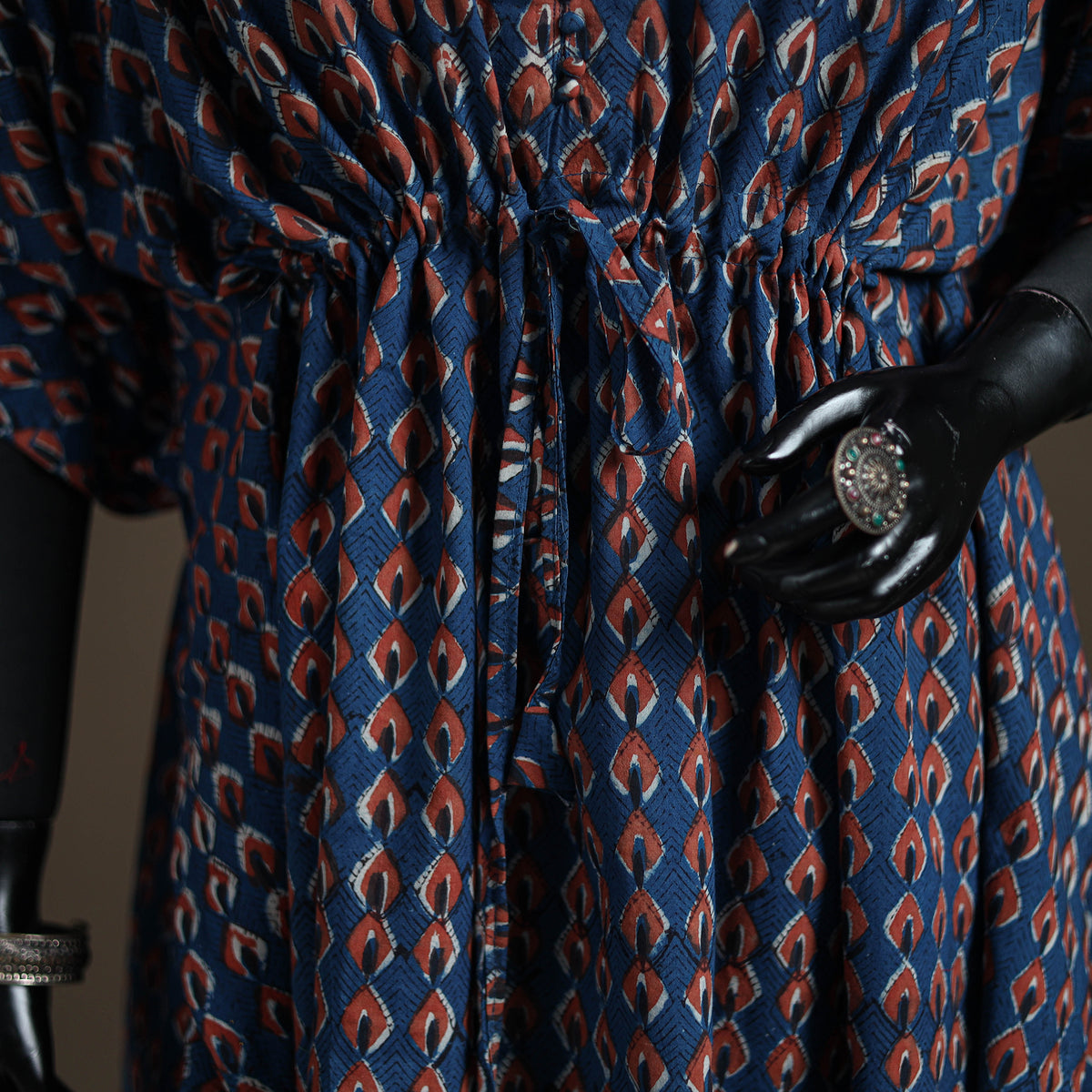 Akola Hand Block Print Natural Dyed Cotton Kaftan (Medium) 161