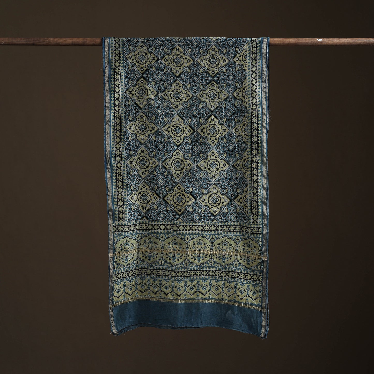 Handloom Chanderi Silk Ajrakh Hand Block Print Natural Dyed Stole 04