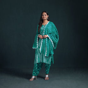 Bandhani Tie-Dye Cotton Suit Set with Dupatta for Women 13