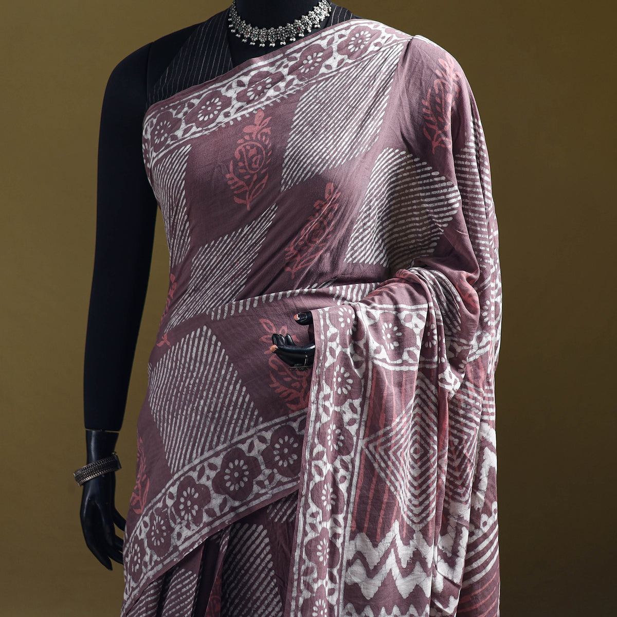 Batik Hand Block Print Pure Mul Cotton Ready To Wear Saree 45