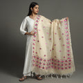 Beige Phulkari Hand Embroidery Kota Doria Chanderi Silk Dupatta
