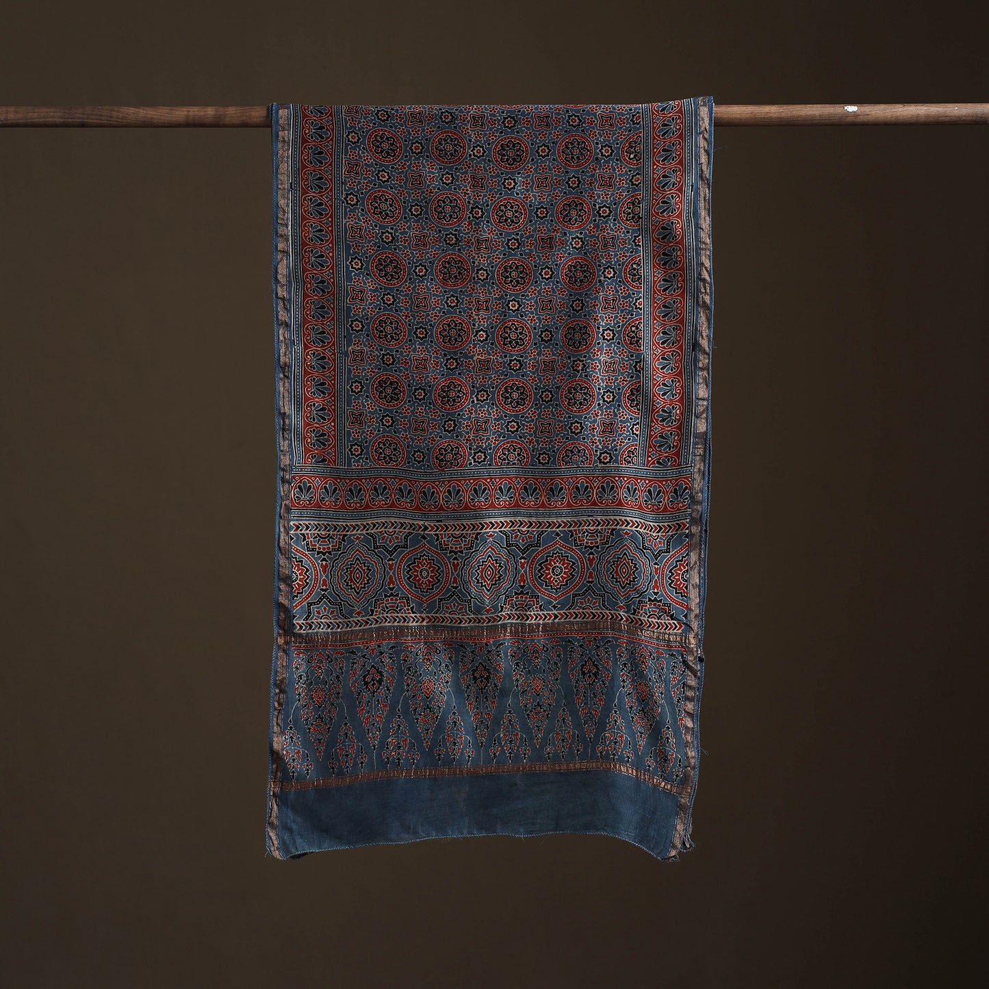 Handloom Chanderi Silk Ajrakh Hand Block Print Natural Dyed Stole 05