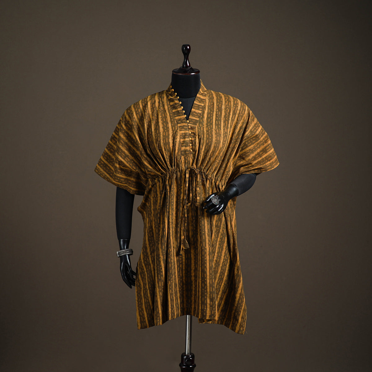 Akola hand block print natural dyed cotton kaftan (medium)