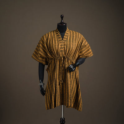 Akola hand block print natural dyed cotton kaftan (medium)
