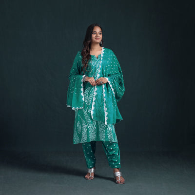 Bandhani Tie-Dye Cotton Suit Set with Dupatta for Women 13