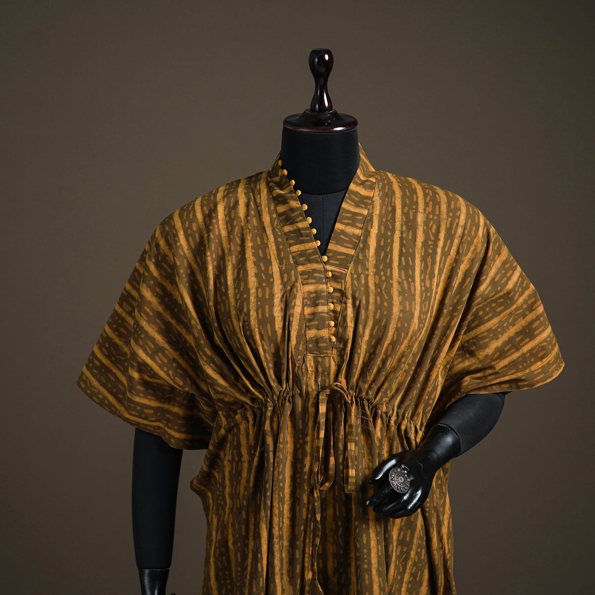 Akola hand block print natural dyed cotton kaftan (medium)