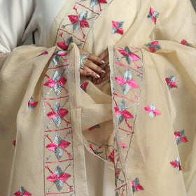 Beige Phulkari Hand Embroidery Kota Doria Chanderi Silk Dupatta