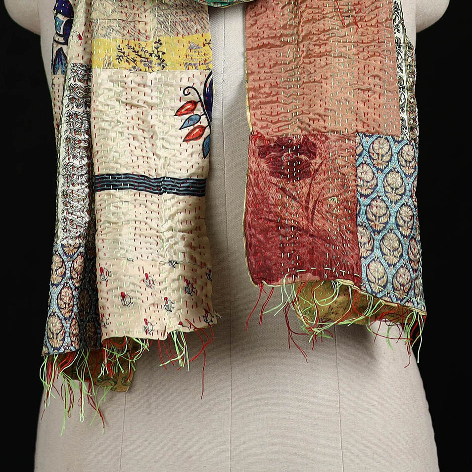 Bengal Kantha Handwork Patchwork Reversible Silk Stole 138