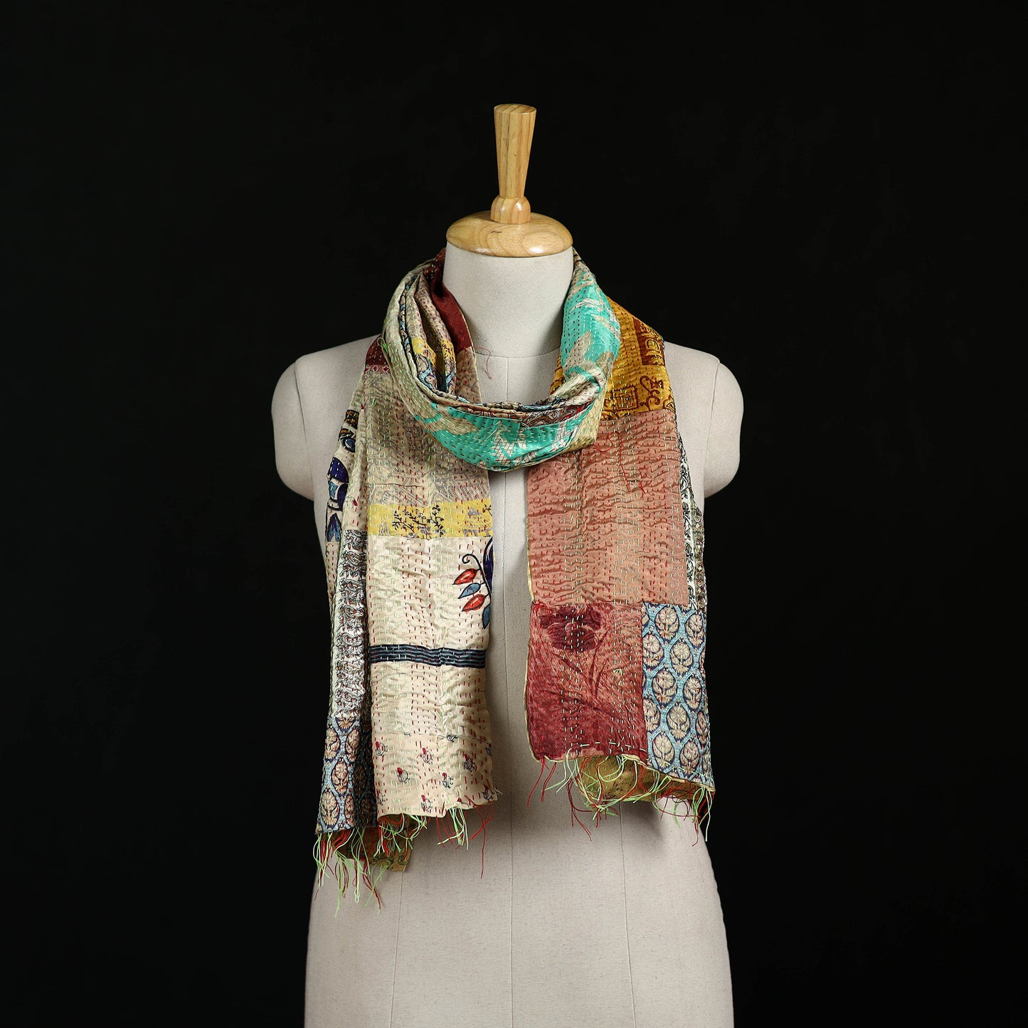 Bengal Kantha Handwork Patchwork Reversible Silk Stole 138