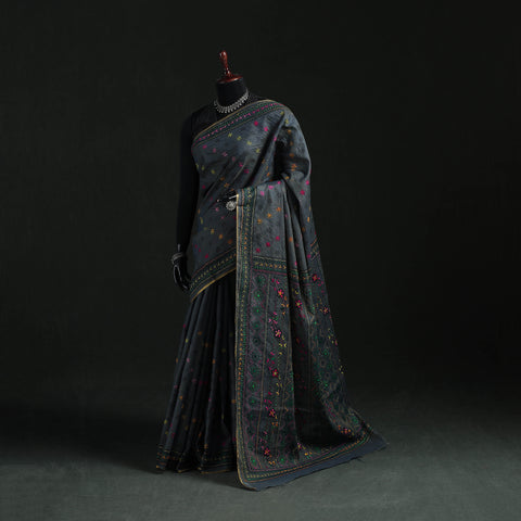 Bengal Kantha Hand Embroidery Silk Cotton Chapa Work Saree 78