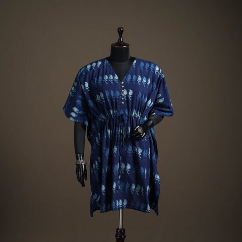 Akola hand block print natural dyed cotton kaftan (medium)