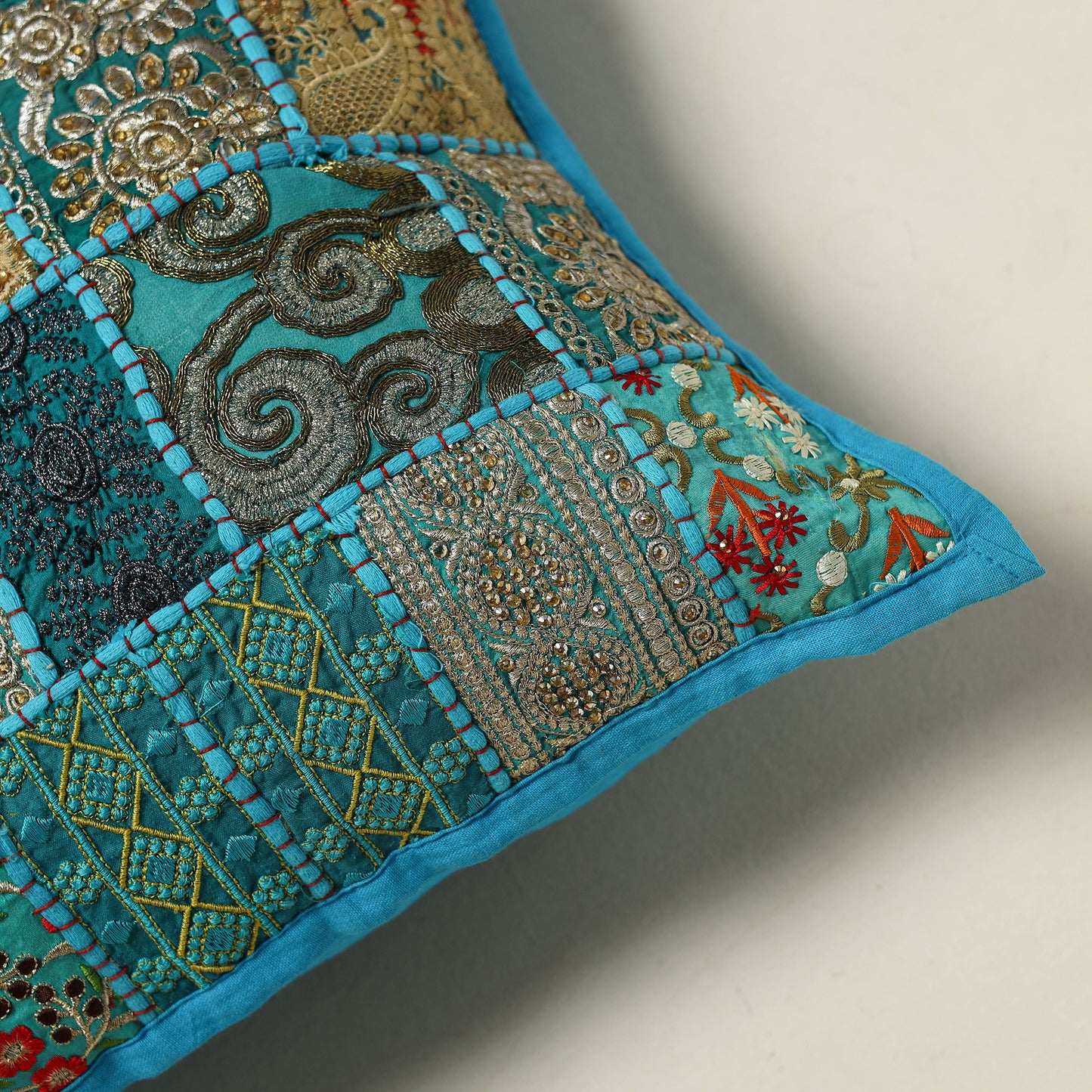 Khambadiya Patchwork Hand Embroidered Cushion Cover 16