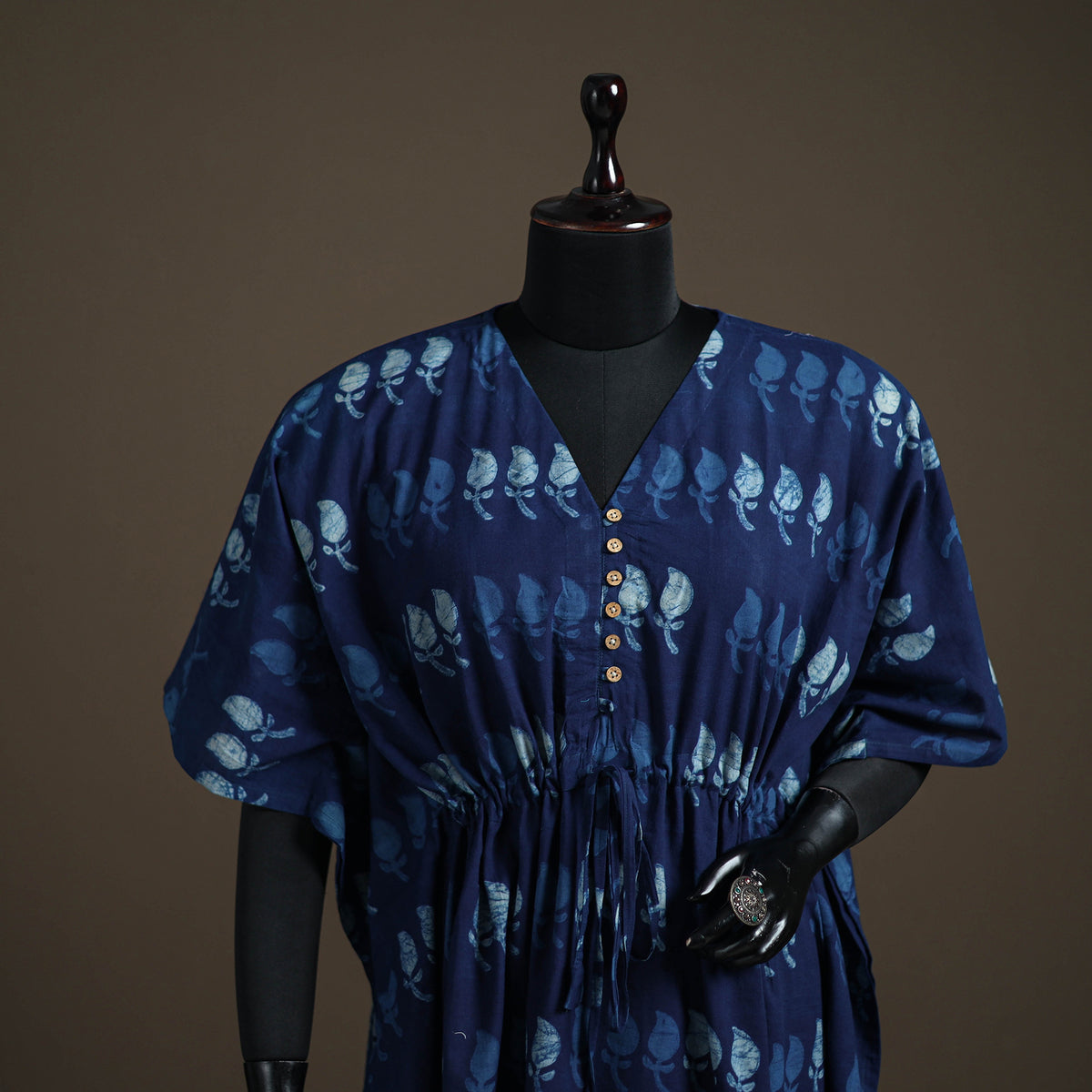 Akola Hand Block Print Natural Dyed Cotton Kaftan (Medium) 163