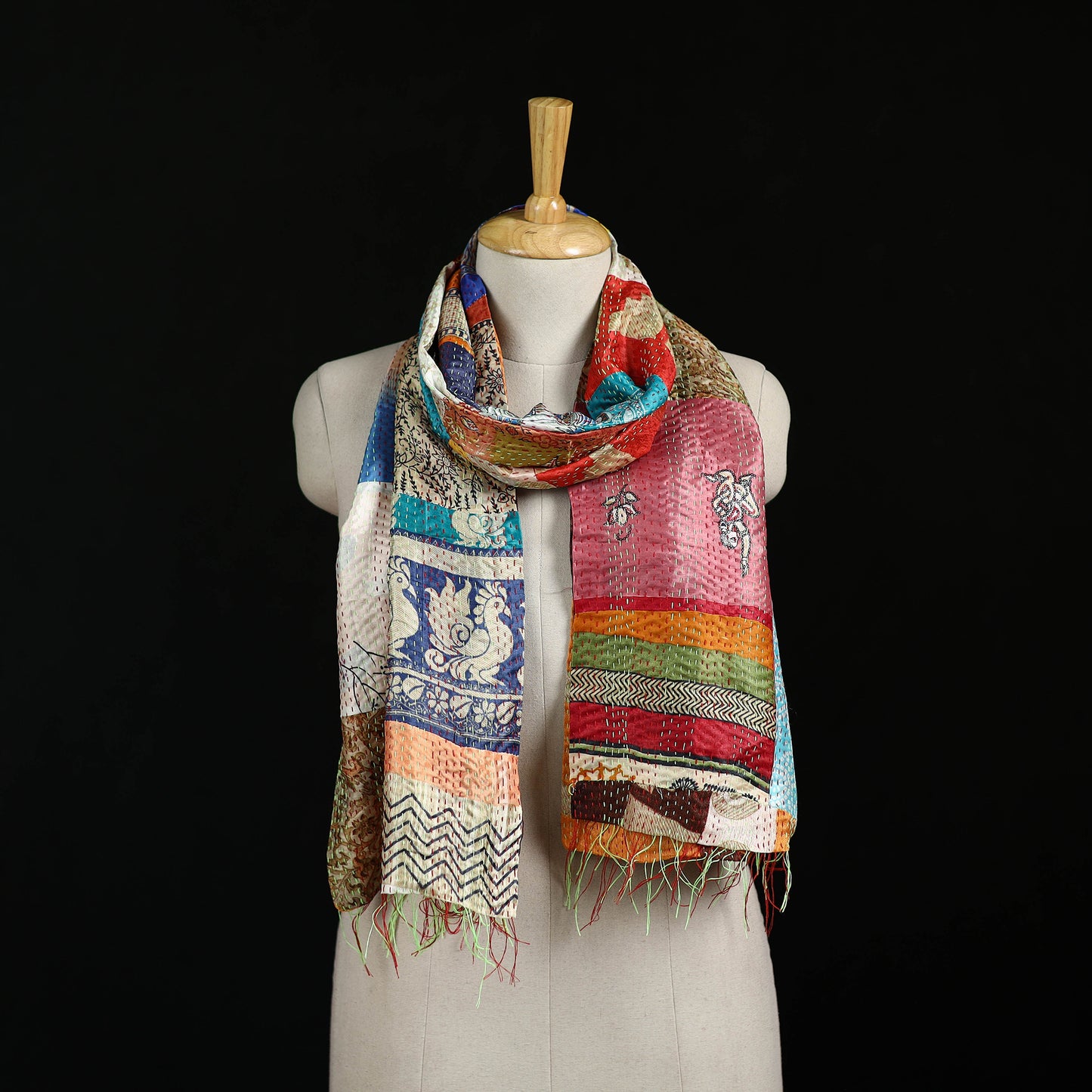 Bengal Kantha Handwork Patchwork Reversible Silk Stole 139
