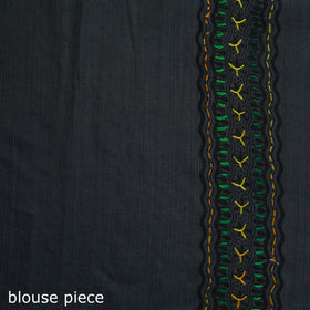 Black - Bengal Kantha Hand Embroidery Silk Cotton Chapa Work Saree 78