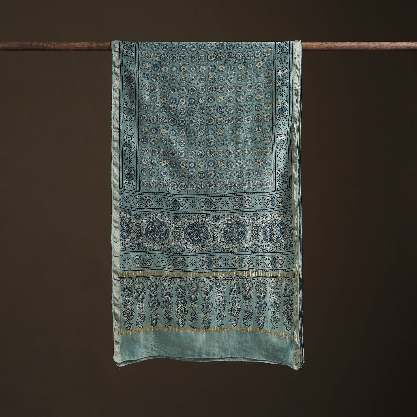 Handloom Chanderi Silk Ajrakh Hand Block Print Natural Dyed Stole 12