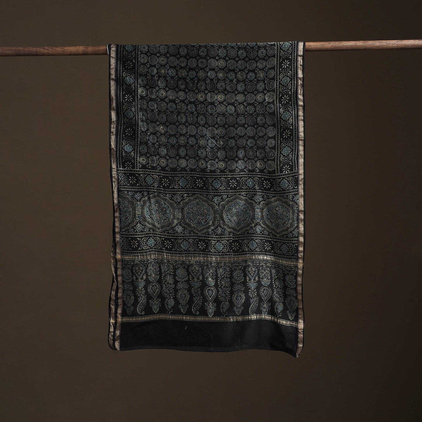 Handloom Chanderi Silk Ajrakh Hand Block Print Natural Dyed Stole 13