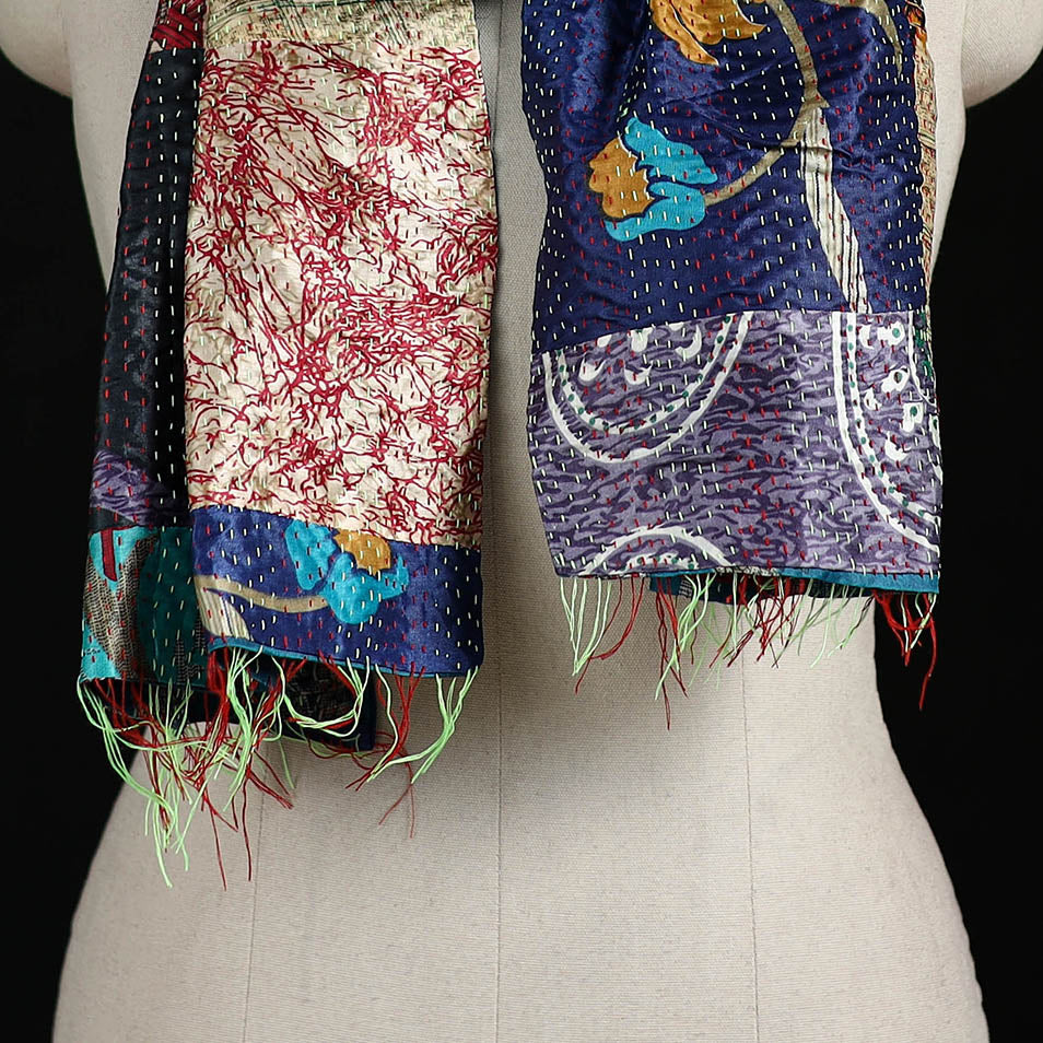 Bengal Kantha Handwork Patchwork Reversible Silk Stole 141