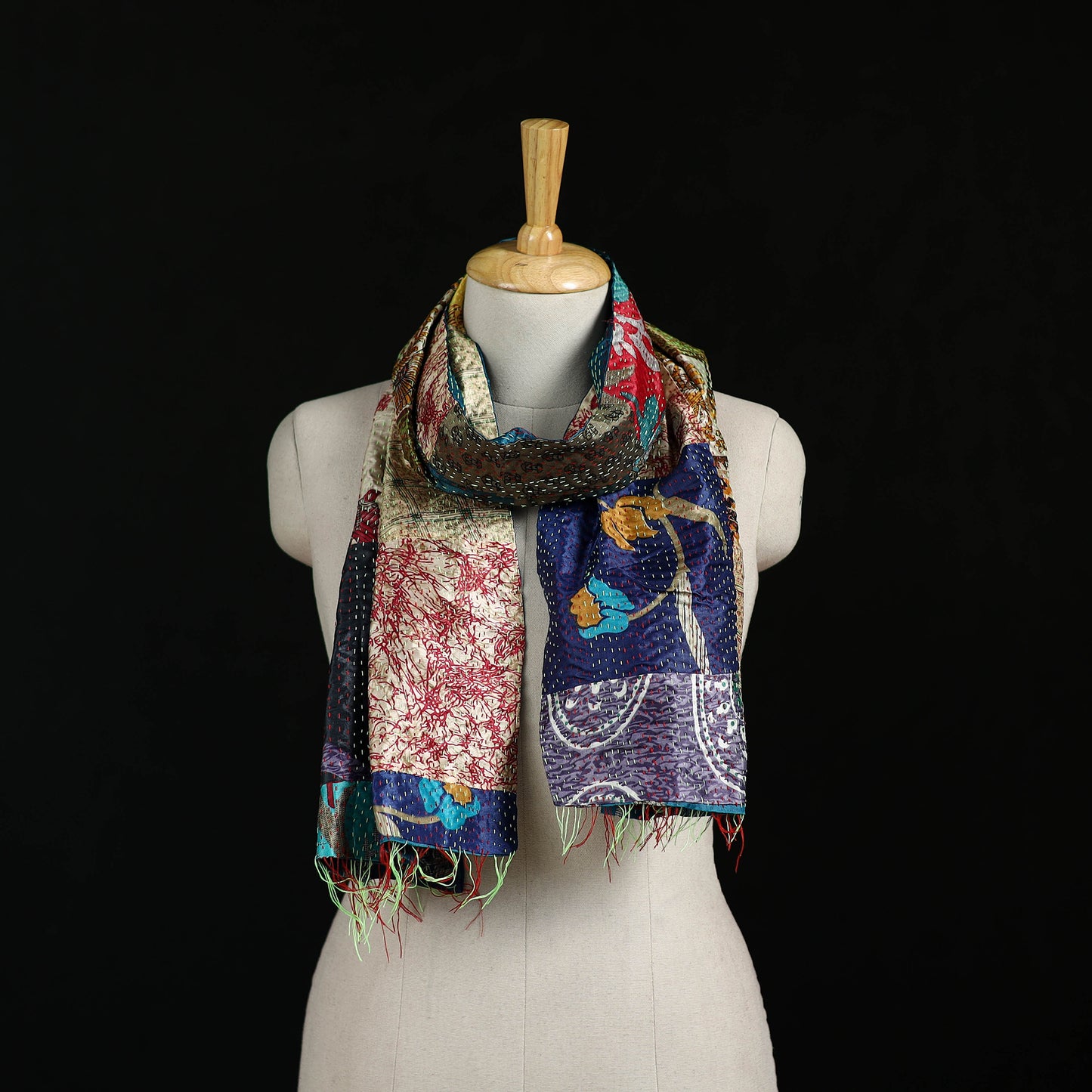 Bengal Kantha Handwork Patchwork Reversible Silk Stole 141